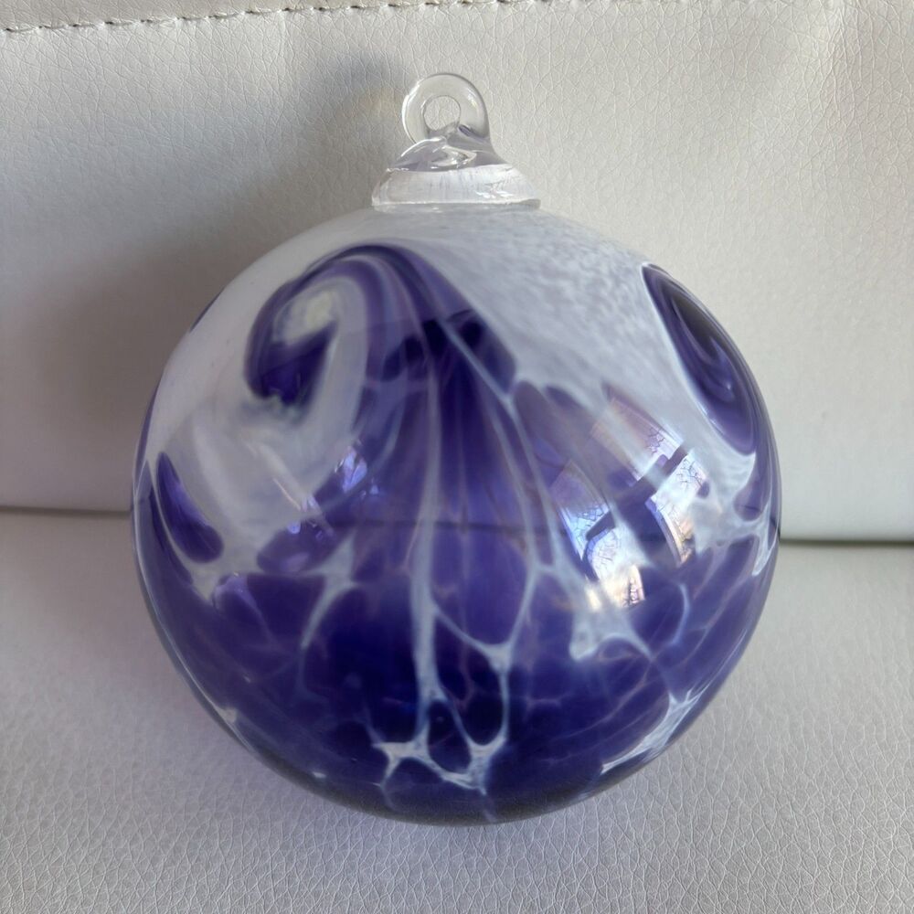 Decorative Purple Swirl Hand Blown Glass Hanging Spirit Tree Witch Ball Calypso